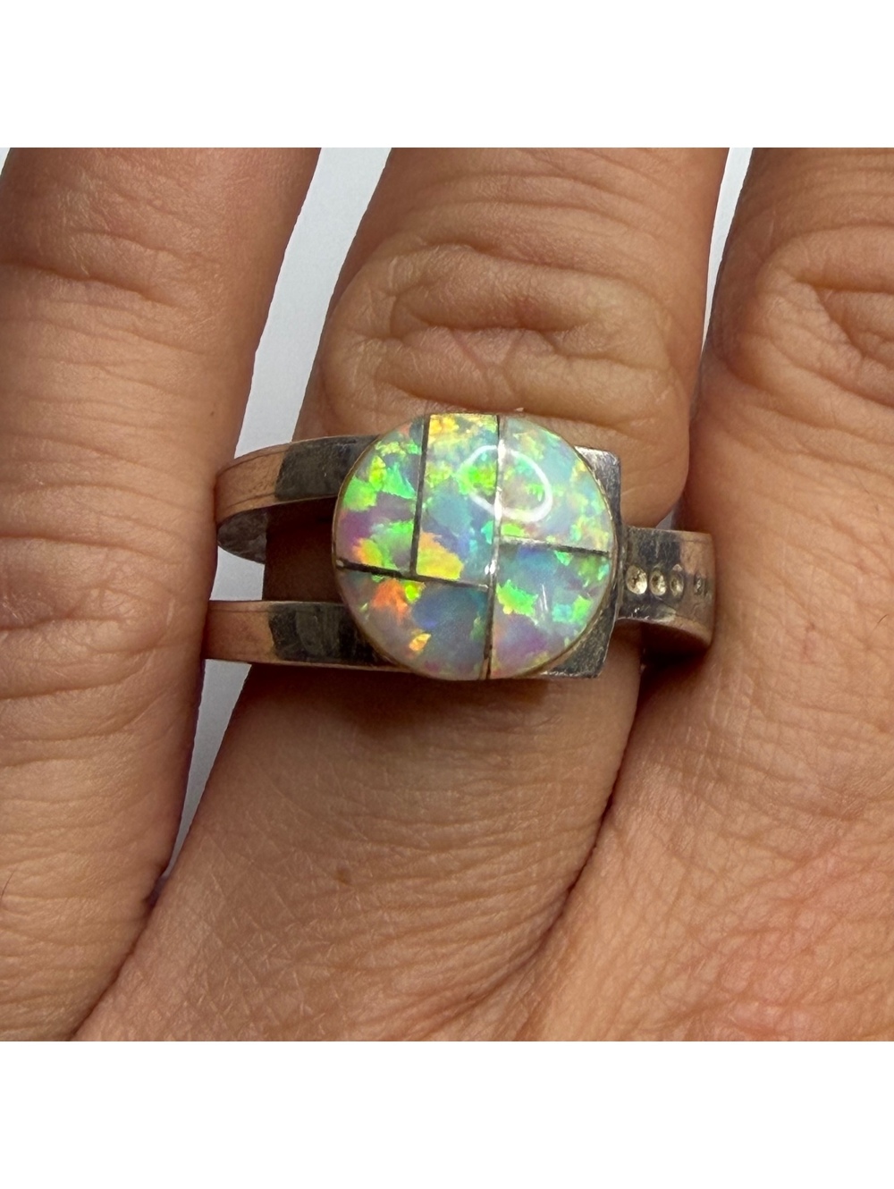 Opal inlay modernist sterling ring size 7.5 vintage